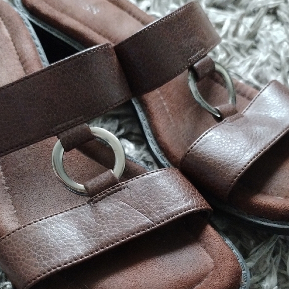 Brown Faux Leather Slide Sandals - Picture 5 of 10
